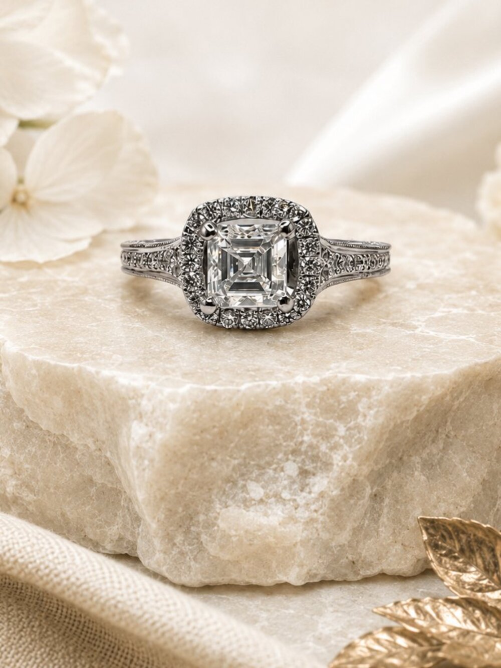 Vintage Selene Square Halo Ring